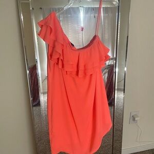 Tangerine off the shoulder dress